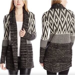 Lucky Brand Size S Cardigan Sweater Wool Southwest Boho Aztec Geometric Print
